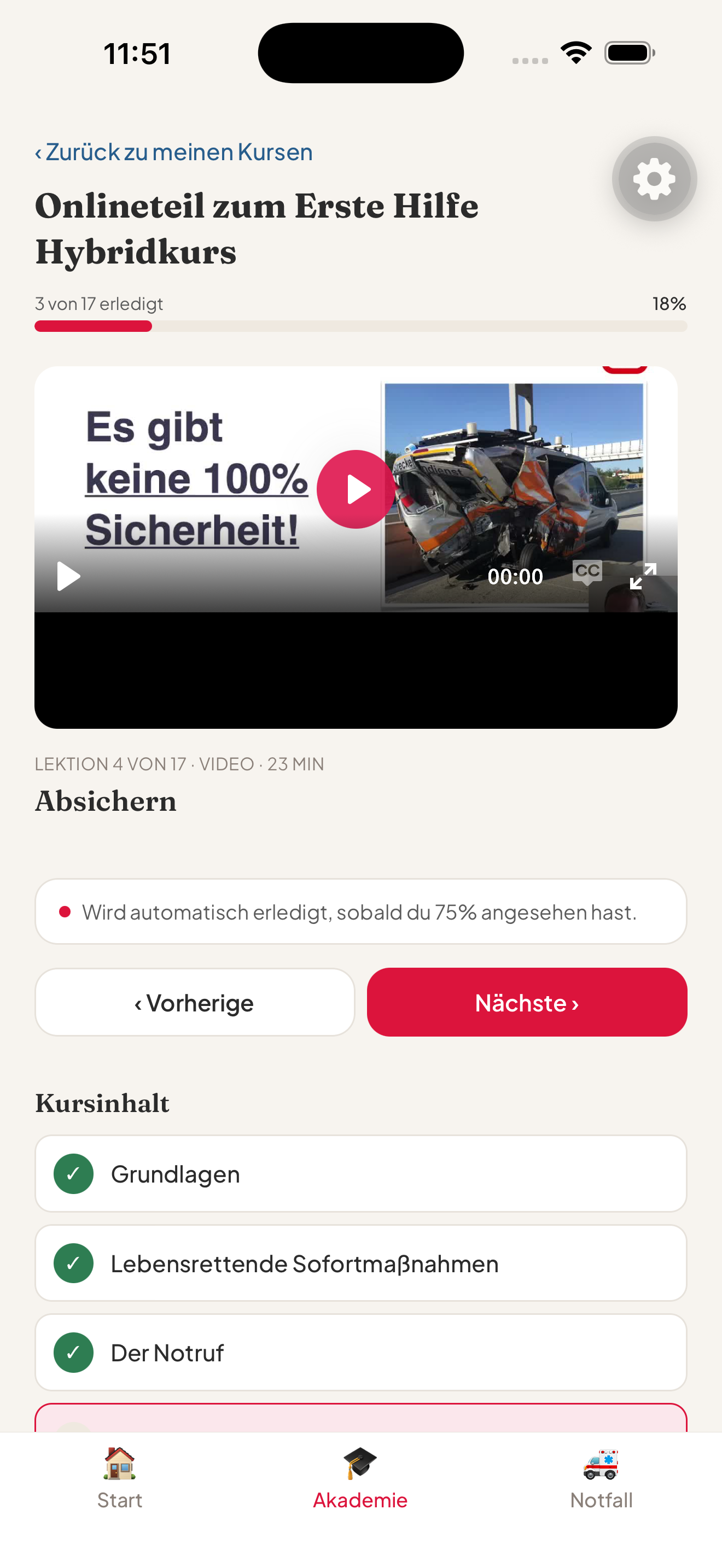 Screenshot: Kurs-Player mit Video-Lektion